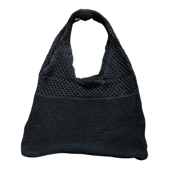 Set of 3 Knit Crochet Tote Bags Black Beige Cream Mesh Slouchy Hobo Reusable - Picture 4 of 11